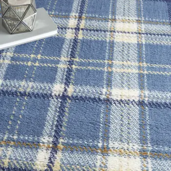 8' X 10' Blue and Beige Plaid Power Loom Area Rug