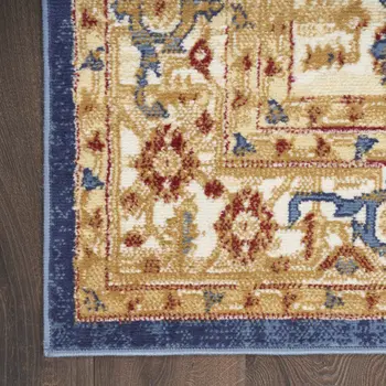 8' Blue And Gold Medallion Distressed Runner Rug