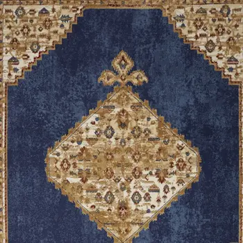 5' X 7' Blue and Gold Medallion Power Loom Distressed Area Rug