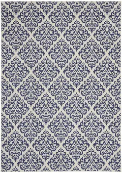 7' X 10' Blue and White Damask Power Loom Area Rug