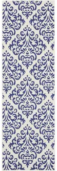 8' Blue And White Damask Runner Rug