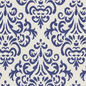 8' Blue And White Damask Runner Rug