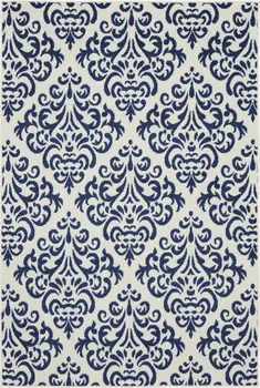 4' X 6' Blue and White Damask Power Loom Area Rug