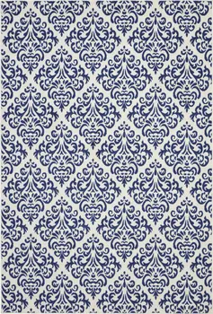 6' X 9' Blue and White Damask Power Loom Area Rug