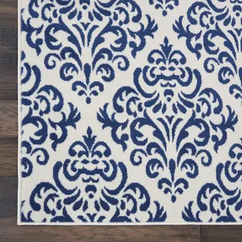 6' X 9' Blue and White Damask Power Loom Area Rug