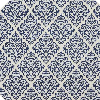 8' Blue and White Round Damask Power Loom Area Rug