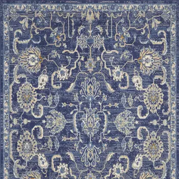 4' X 6' Blue and Beige Floral Power Loom Area Rug