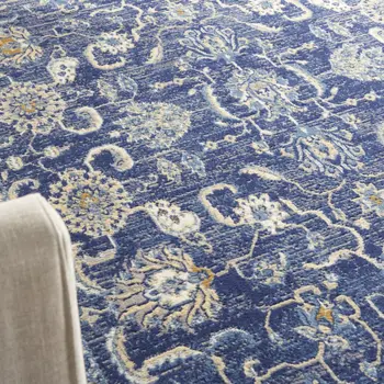 4' X 6' Blue and Beige Floral Power Loom Area Rug