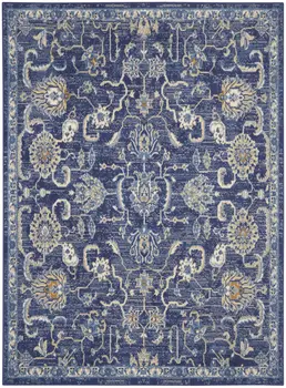 6' X 9' Blue and Beige Floral Power Loom Area Rug