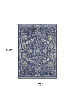 6' X 9' Blue and Beige Floral Power Loom Area Rug