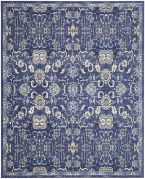 7' X 10' Blue and Beige Floral Power Loom Area Rug