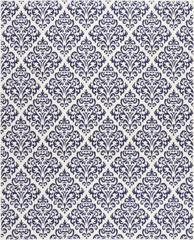 8' X 10' Blue and White Damask Power Loom Area Rug