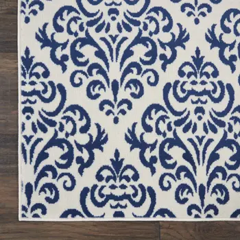8' X 10' Blue and White Damask Power Loom Area Rug