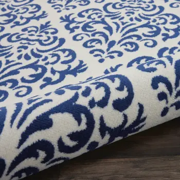 8' X 10' Blue and White Damask Power Loom Area Rug