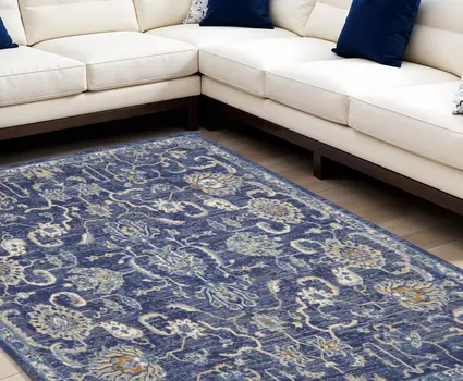 8' X 10' Blue and Beige Floral Power Loom Area Rug