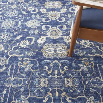 8' X 10' Blue and Beige Floral Power Loom Area Rug