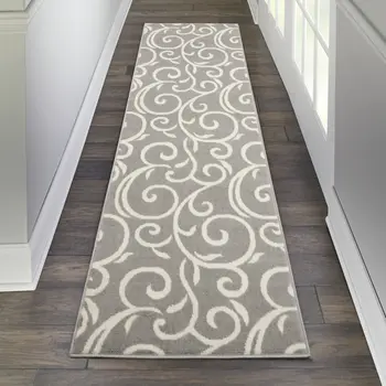8' Gray Floral Runner Rug