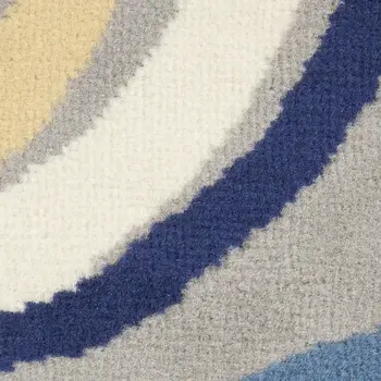 8' Gray And Blue Geometric Runner Rug