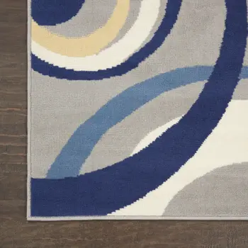 8' Gray And Blue Geometric Runner Rug
