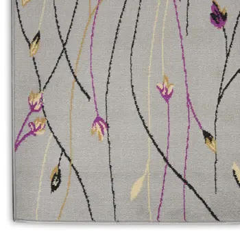 4' X 6' Gray and Pink Floral Power Loom Area Rug