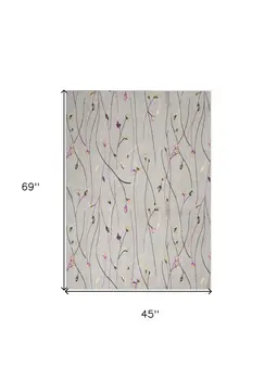 4' X 6' Gray and Pink Floral Power Loom Area Rug