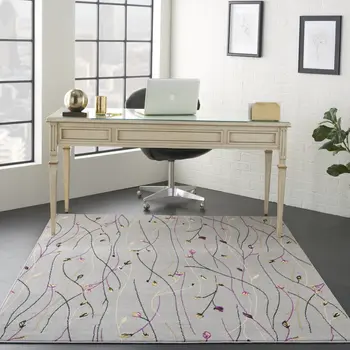 4' X 6' Gray and Pink Floral Power Loom Area Rug