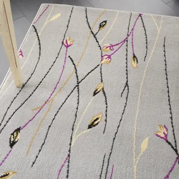 4' X 6' Gray and Pink Floral Power Loom Area Rug