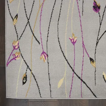 5' X 7' Gray and Pink Floral Power Loom Area Rug