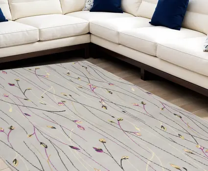 7' X 10' Gray and Pink Floral Power Loom Area Rug
