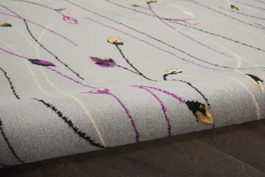 7' X 10' Gray and Pink Floral Power Loom Area Rug