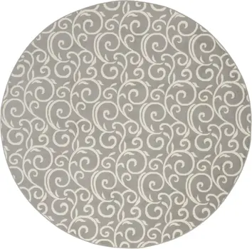8' Gray and Ivory Round Floral Vines Power Loom Area Rug