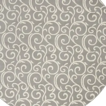 8' Gray and Ivory Round Floral Vines Power Loom Area Rug