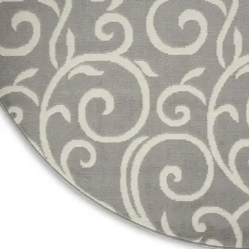 8' Gray and Ivory Round Floral Vines Power Loom Area Rug