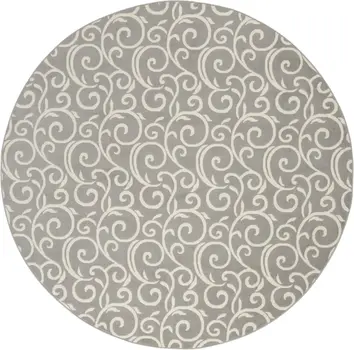 8' Gray and Ivory Round Floral Vines Power Loom Area Rug
