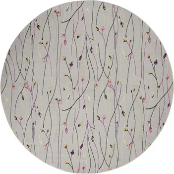 8' Gray and Pink Round Floral Power Loom Area Rug