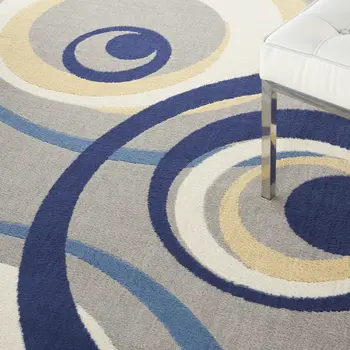 6' X 9' Gray and Blue Geometric Power Loom Area Rug