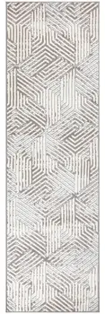 8' Gray And Ivory Geometric Runner Rug