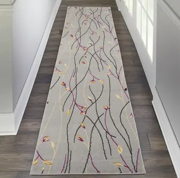 10' Gray Floral Vines Runner Rug