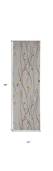 8' Gray And Pink Floral Runner Rug