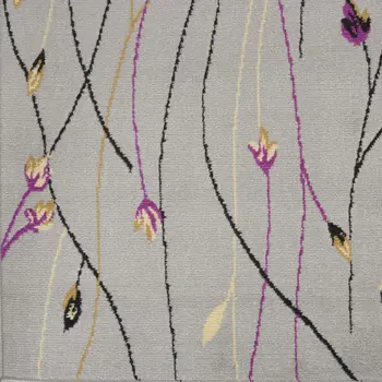 8' Gray And Pink Floral Runner Rug