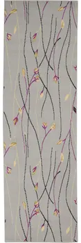 8' Gray And Pink Floral Runner Rug