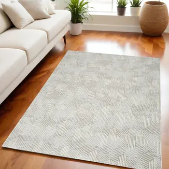5' X 7' Gray and Ivory Geometric Power Loom Area Rug