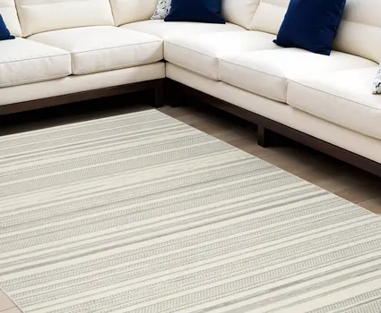 8' X 10' Gray and Ivory Striped Power Loom Area Rug