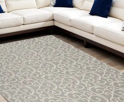 8' X 10' Gray and Ivory Floral Vines Power Loom Area Rug