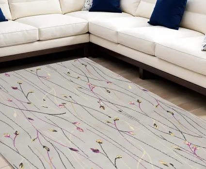8' X 10' Gray and Pink Floral Power Loom Area Rug