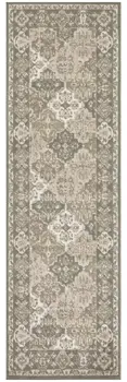 8' Green And Ivory Medallion Distressed Runner Rug