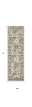 8' Green And Ivory Medallion Distressed Runner Rug