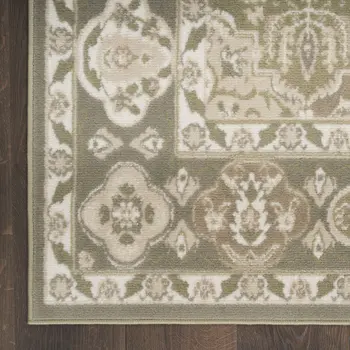 8' X 10' Green and Ivory Medallion Power Loom Distressed Area Rug
