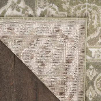 8' X 10' Green and Ivory Medallion Power Loom Distressed Area Rug