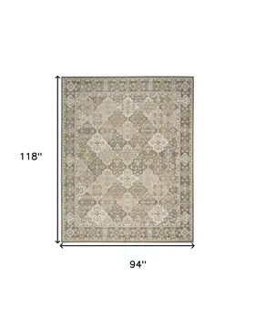 8' X 10' Green and Ivory Medallion Power Loom Distressed Area Rug